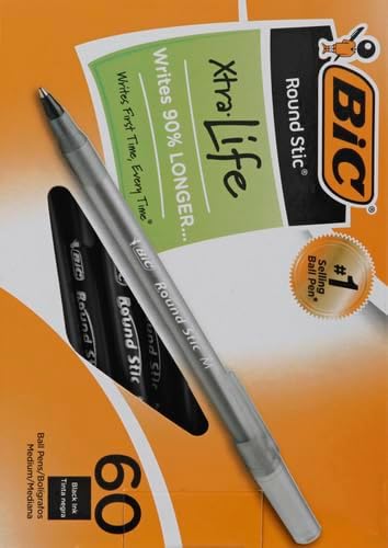 BIC Round Stic Xtra Life Ballpoint Pen, Ultra Long Lasting and Consistent Ink Flow, 60-Count in Black Ink Father Jim Norris notebooks
