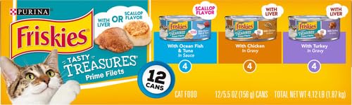 Friskies Purina Tasty Treasures Cat Food, Prime Filets Variety, (12) 5.5 oz