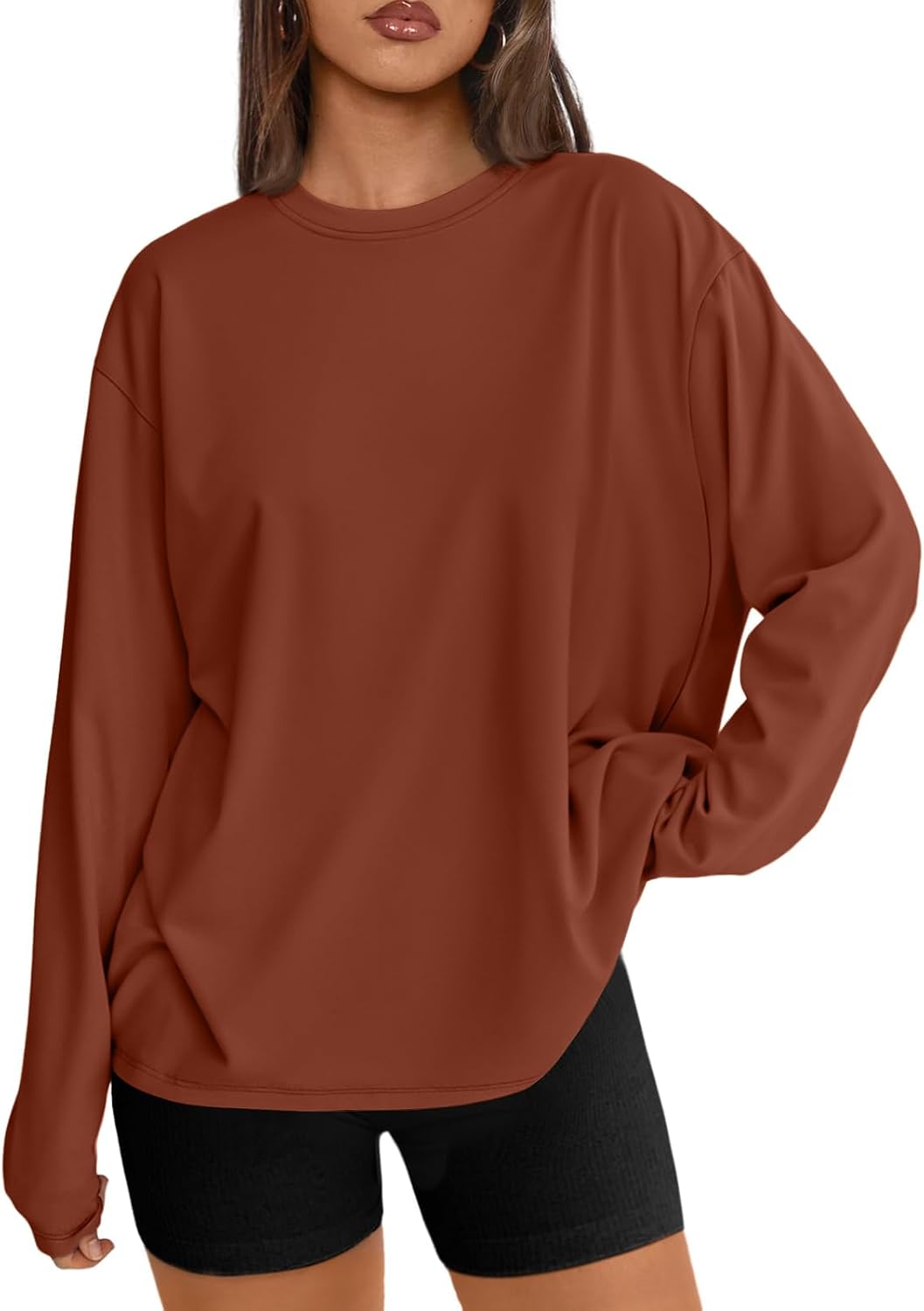 Trendy Queen Womens Oversized Long Sleeve Shirts Fall Tops 2026 Basic Tee