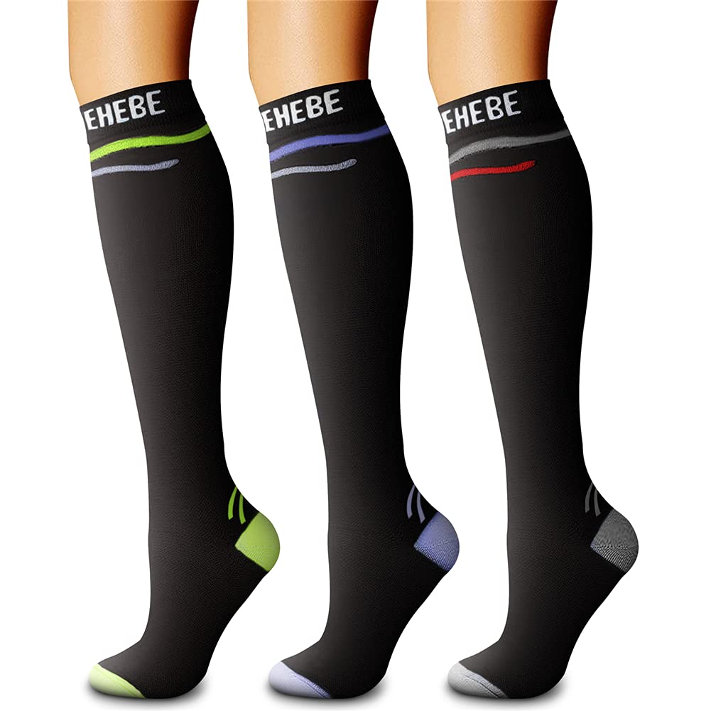 CHARMKING Compression Socks for Women & Men Circulation (3 Pairs) 15-20 mmHg is Best Support for Athletic Running Cycling
