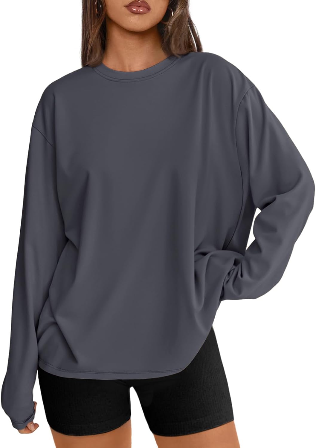 Trendy Queen Womens Oversized Long Sleeve Shirts Fall Tops 2026 Basic Tee