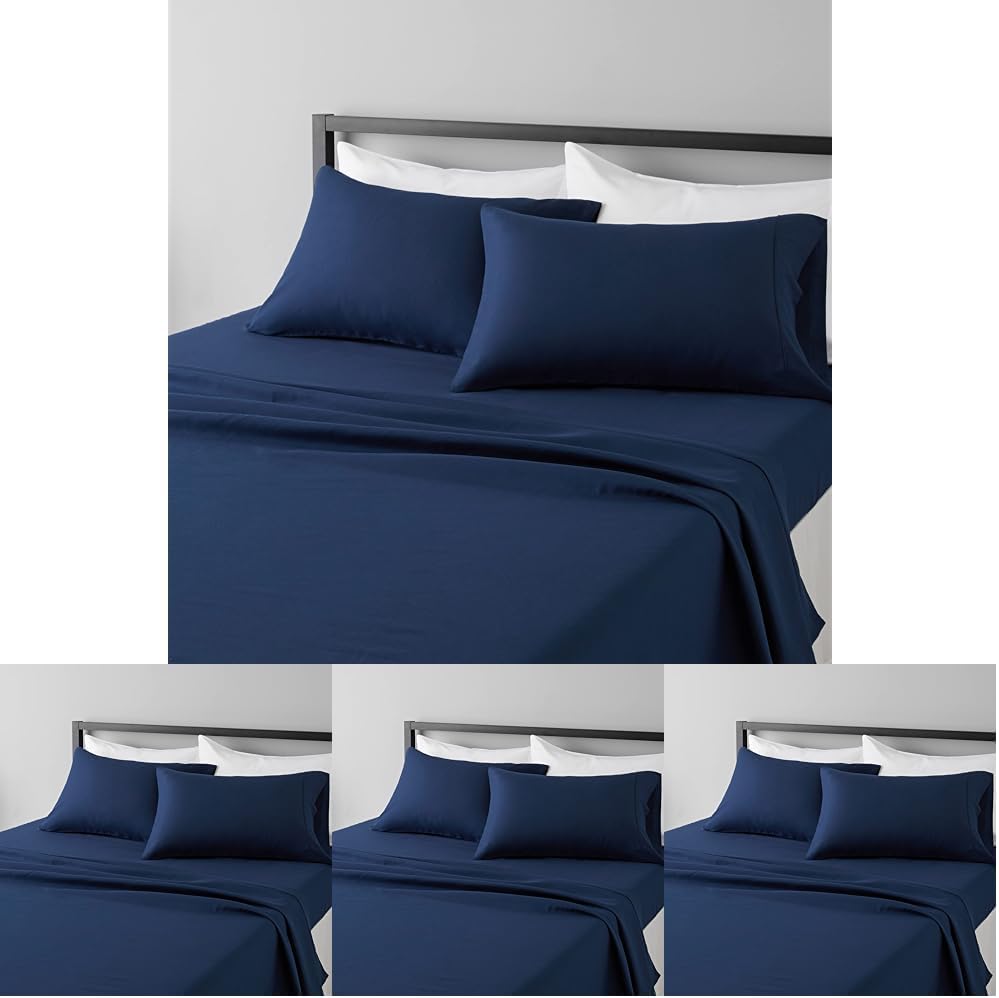 Amazon Basics Lightweight Super Soft Breathable Wrinkle-Resistant Microfiber 4-Piece Bed Sheet Set