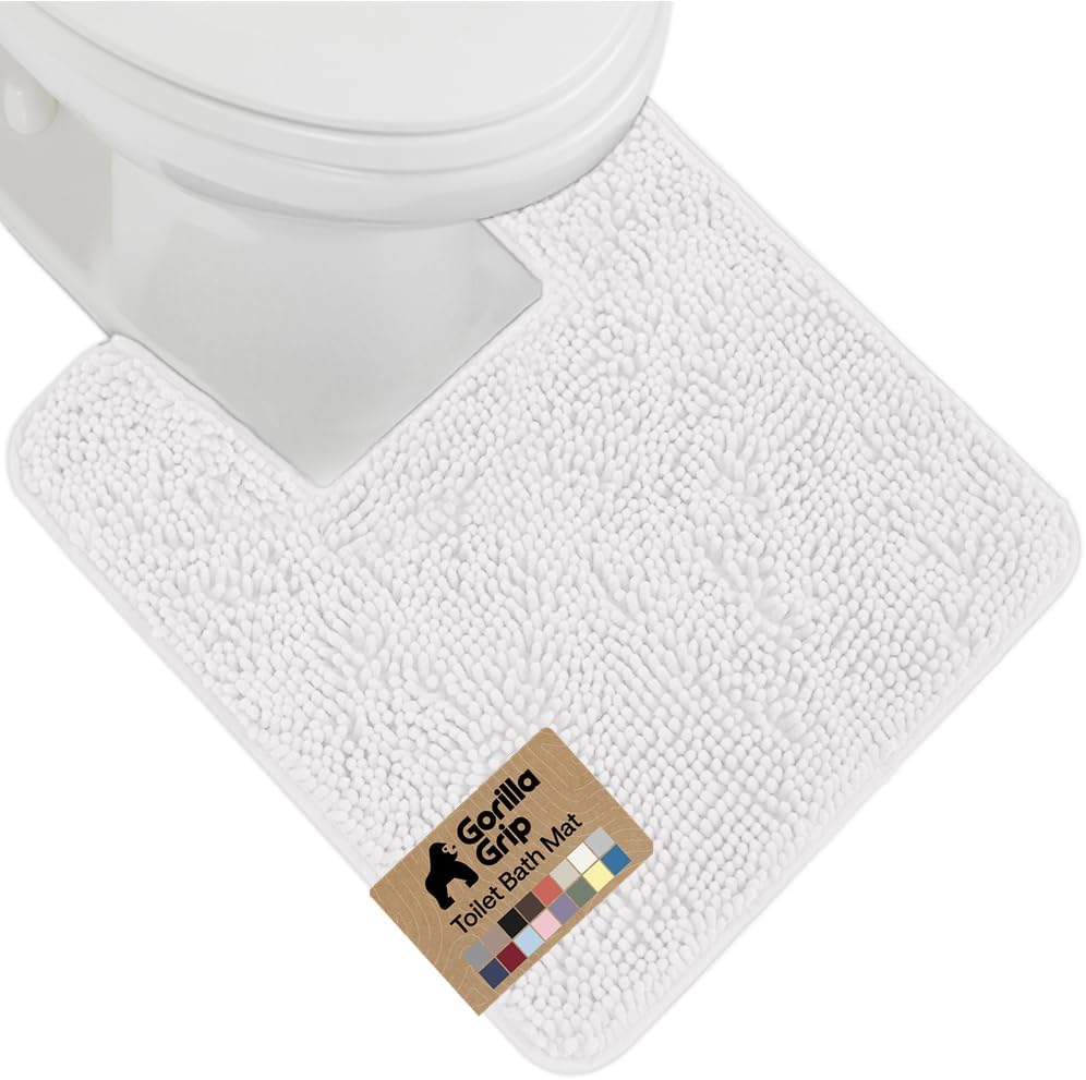 GORILLA GRIP Bath Rug Mat for Bathroom, Absorbent Chenille, 24x17 Gray