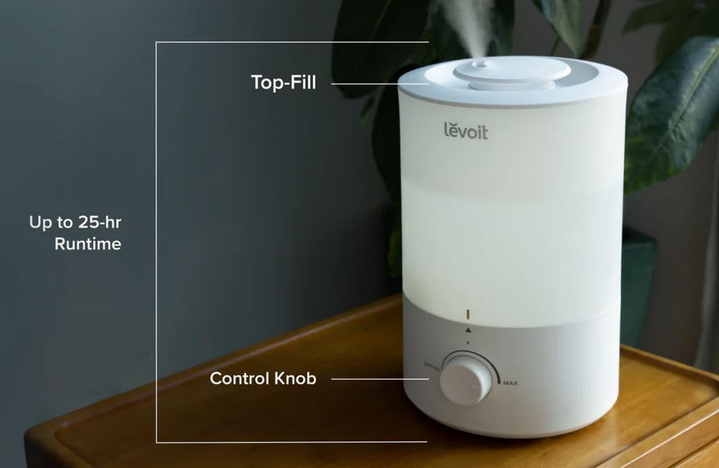 Levoit Humidifiers for Bedroom, Dishwasher Safe, Blue Light-Safe, 3.2L