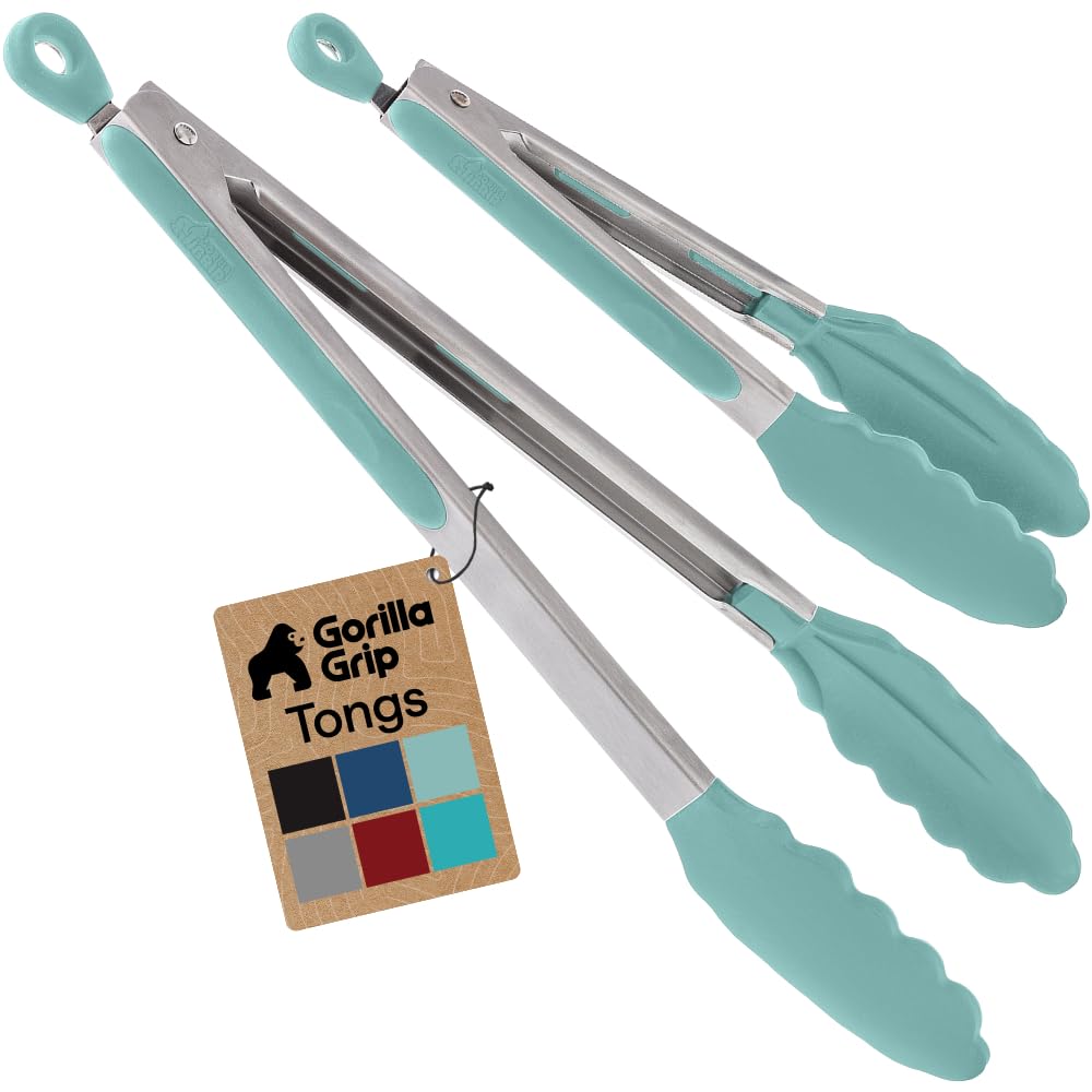 GORILLA GRIP Stainless Steel Kitchen Tongs for Cooking, 2 PK, Turquoise Father Jim Norris notebooks