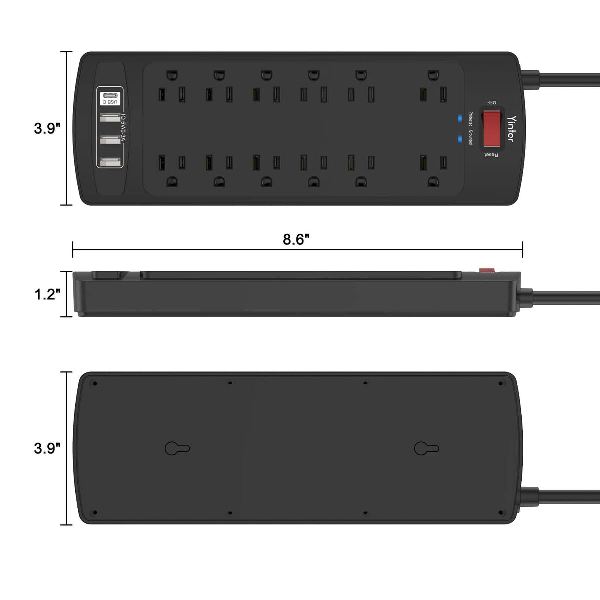 Yintar 6Ft Surge Protector Power Strip with 6 Outlets & 3 USB Ports, Black Father Jim Norris notebooks