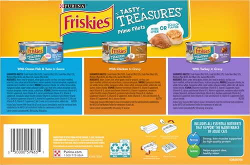 Friskies Purina Tasty Treasures Cat Food, Prime Filets Variety, (12) 5.5 oz