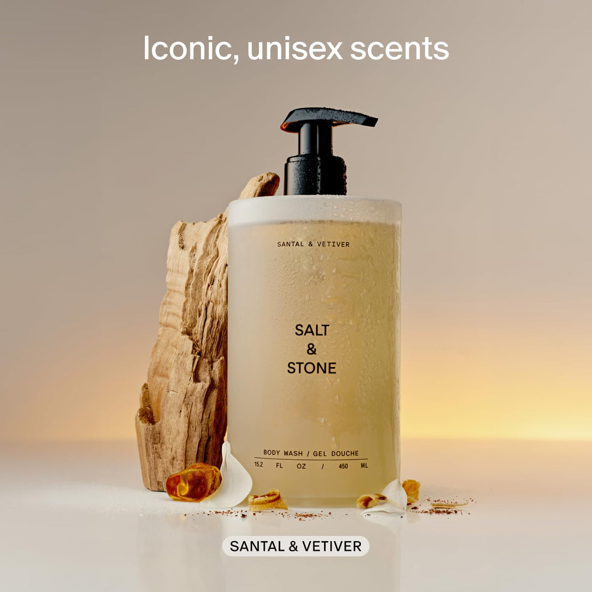Salt & Stone Body Wash for Women & Men, Bergamot & Hinoki 15.2 fl oz
