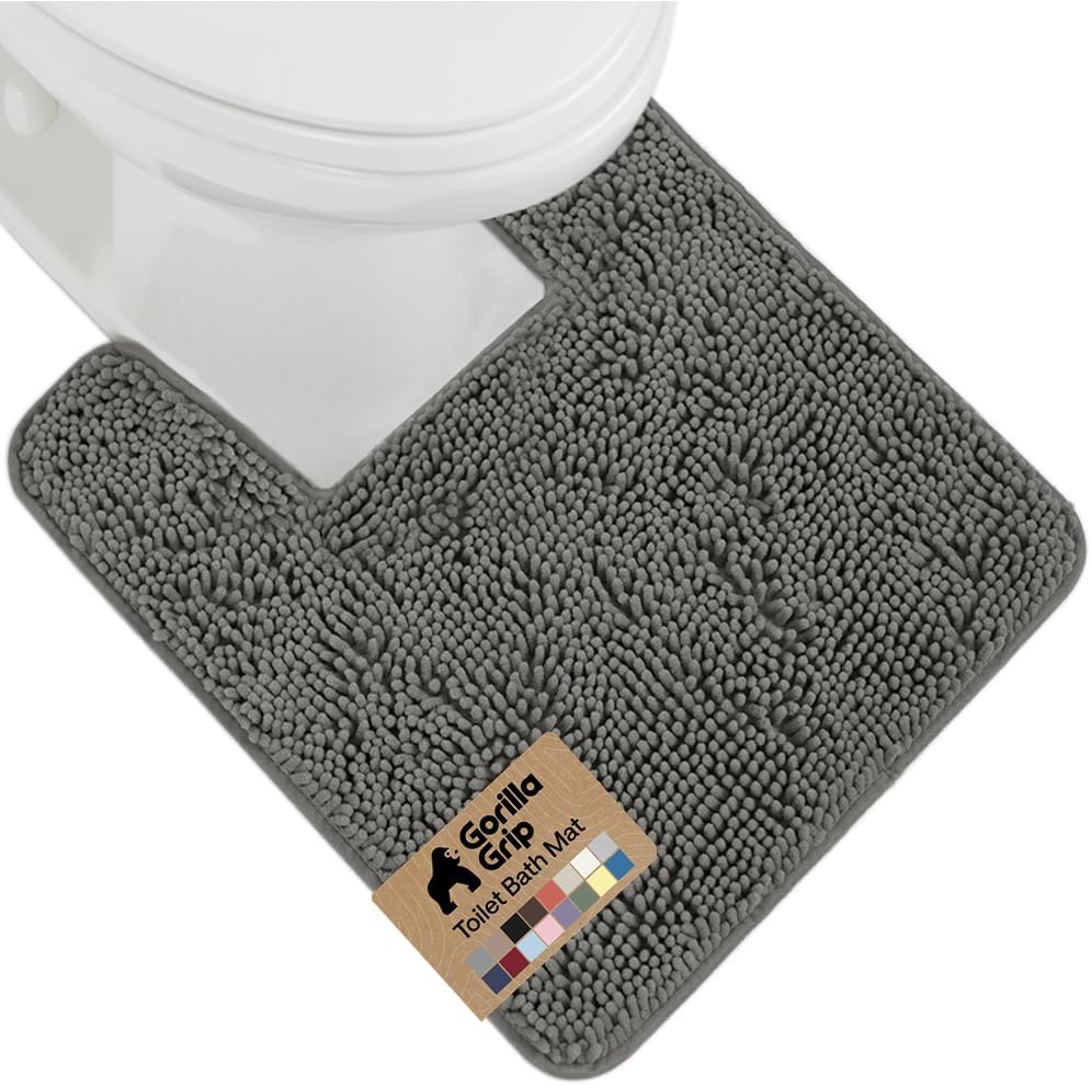 GORILLA GRIP Bath Rug Mat for Bathroom, Absorbent Chenille, 24x17 Gray