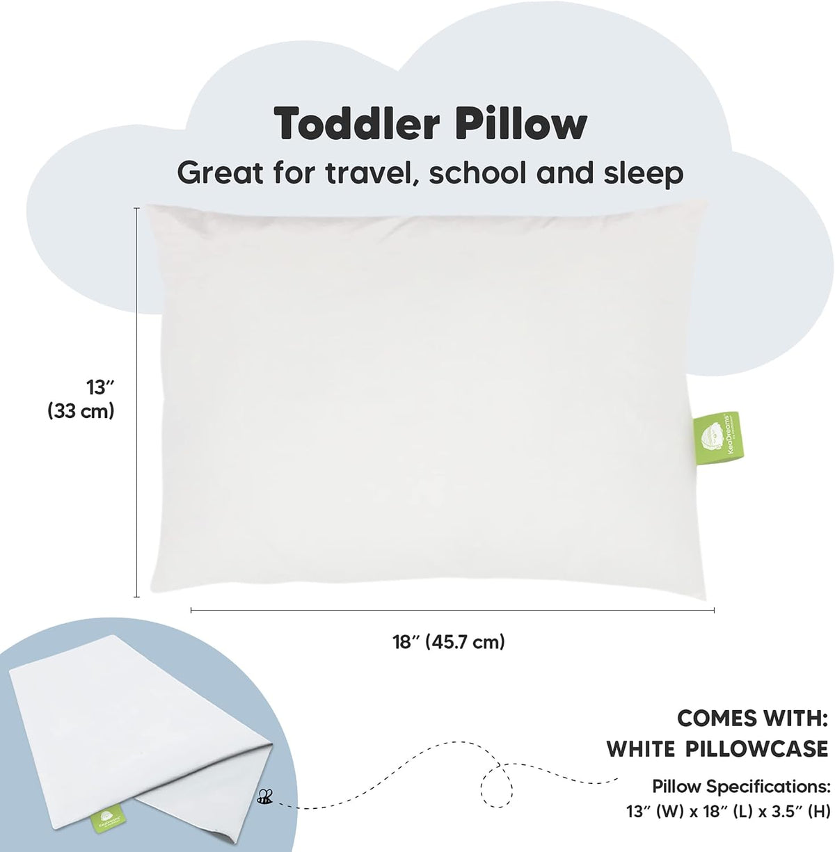 Toddler Pillow with Pillowcase, 13x18 My Little Dreamy Pillow (ABC Land)