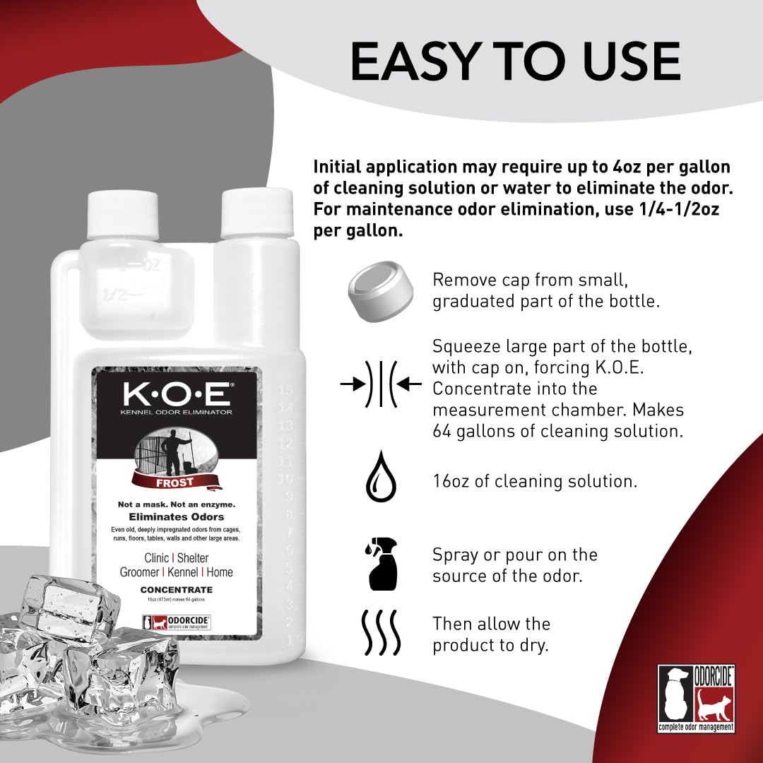 Odorcide K.O.E Kennel Odor Eliminator Concentrate, Fresh Scent, 16 oz - Non-Enzymatic Formula for Cages, Runs, Home and Kennel Use