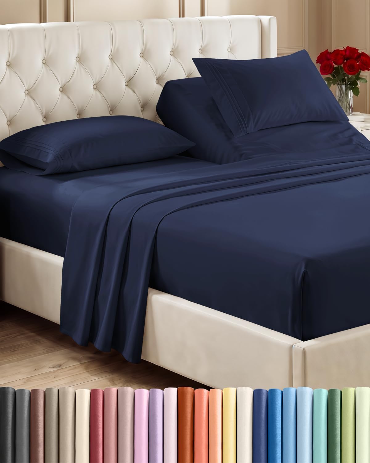 Queen Size 4 Piece Sheet Set - Breathable & Cooling Sheets - Dark Grey
