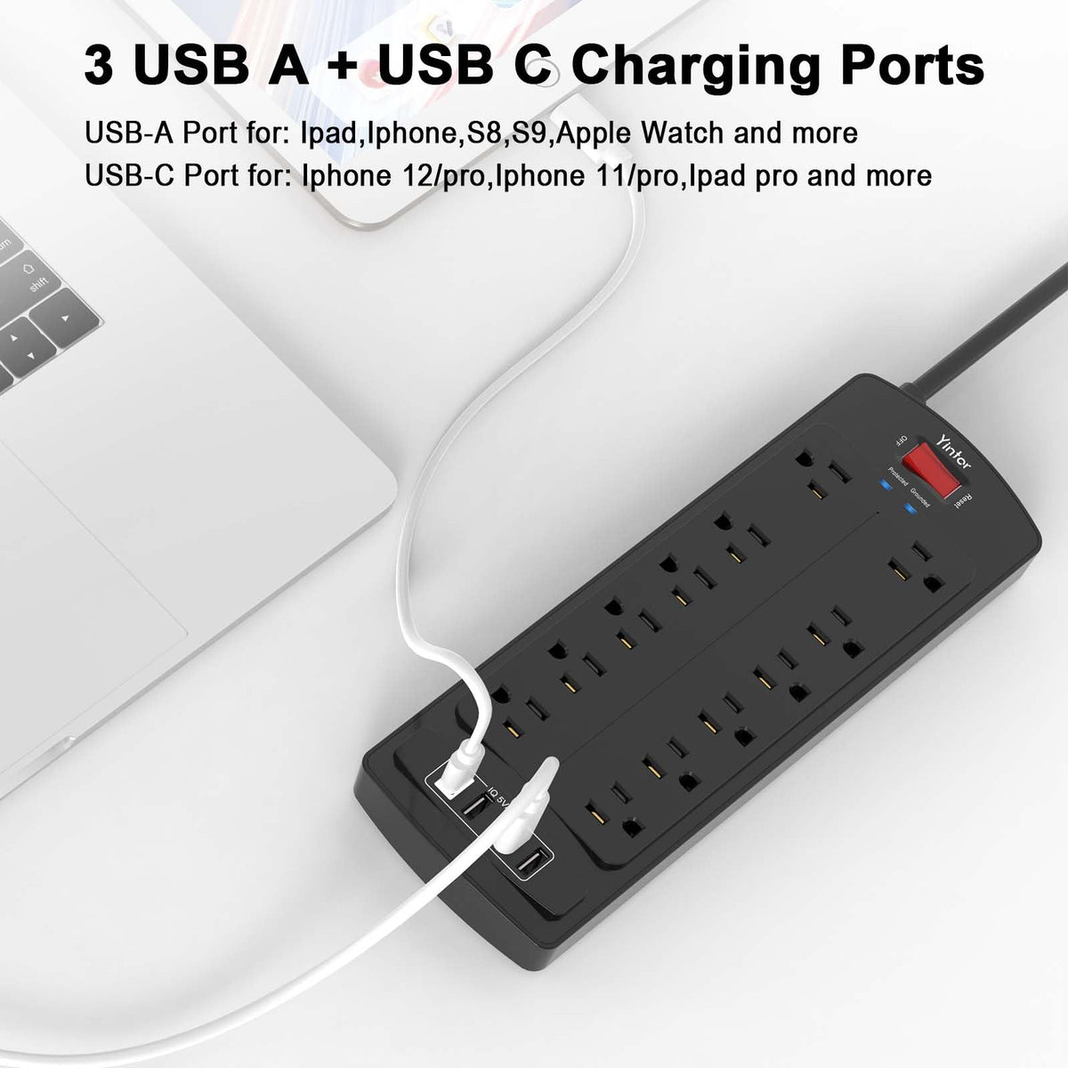 Yintar 6Ft Surge Protector Power Strip with 6 Outlets & 3 USB Ports, Black Father Jim Norris notebooks