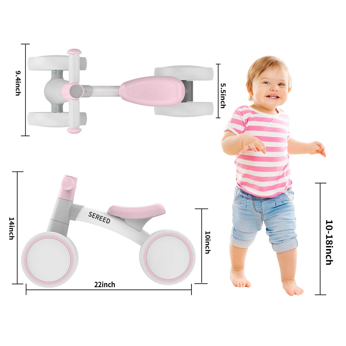 SEREED Baby Balance Bike for 1 Year Old Boy Girl, First Birthday Gift Toy
