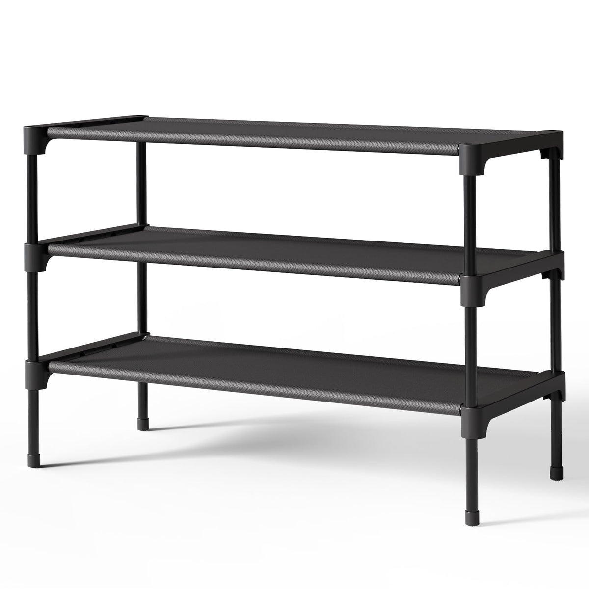 Kitsure Shoe Rack - Non-Woven Shoe Rack Shelf, Shoe Organizer for Closet, Entryway, Garage & Corridor, Stackable Shoe Shelves, 27.5" Wide - 2 Tier, Black