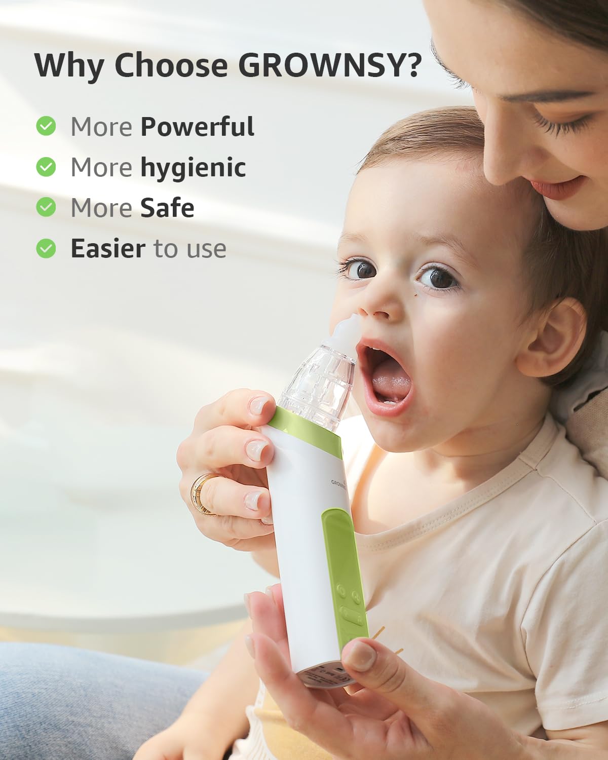 GROWNSY Baby Nasal Aspirator, Electric Nose Sucker, Powerful Suction,Grey