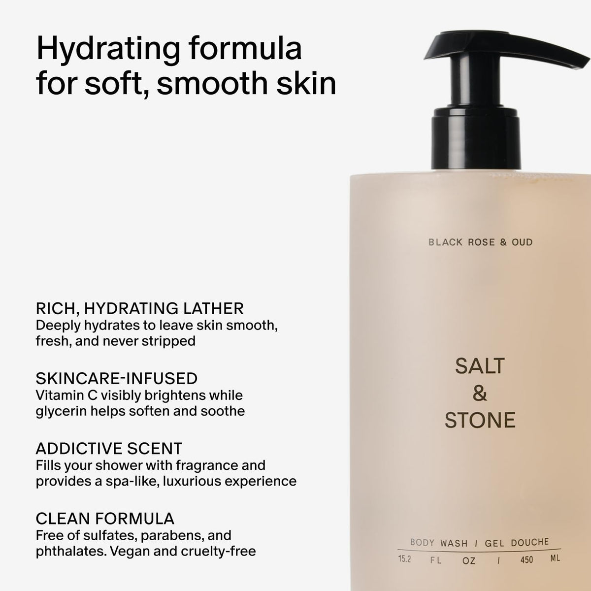 Salt & Stone Body Wash for Women & Men, Bergamot & Hinoki 15.2 fl oz