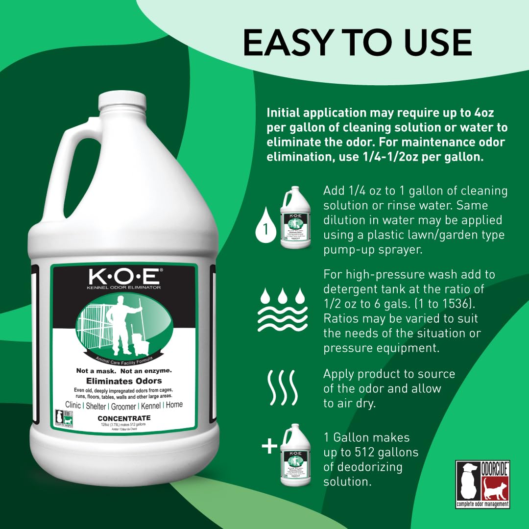 Odorcide K.O.E Kennel Odor Eliminator Concentrate, Fresh Scent, 16 oz - Non-Enzymatic Formula for Cages, Runs, Home and Kennel Use