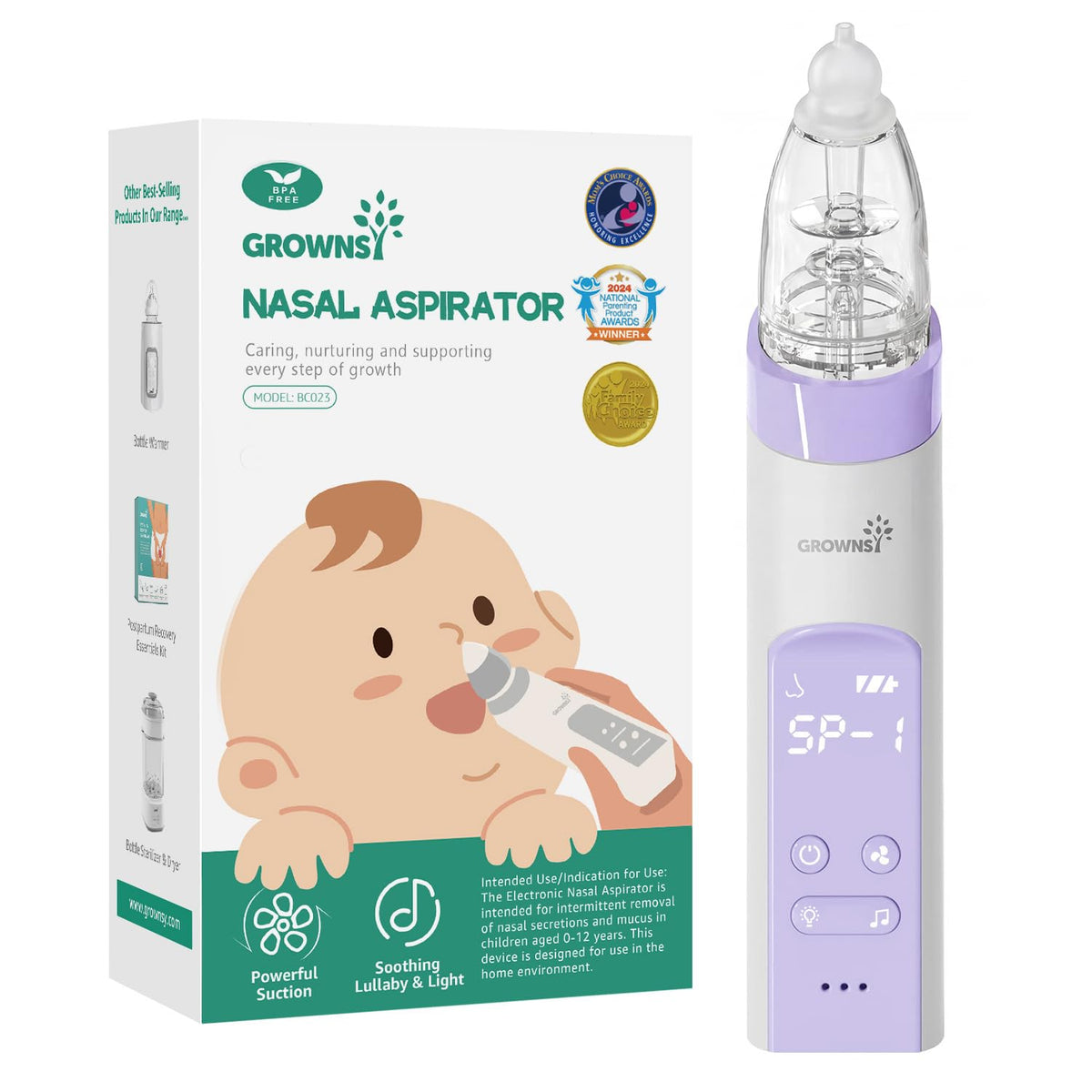 GROWNSY Baby Nasal Aspirator, Electric Nose Sucker, Powerful Suction,Grey