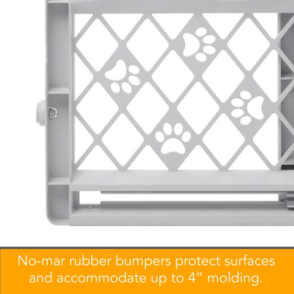 MYPET Paws Portable Pet Gate: 26-40" Wide Expandable, Pressure Mounted No Tools Needed, Durable Dog Gate for Doorways, Made in USA, 23" Tall, Fieldstone Gray