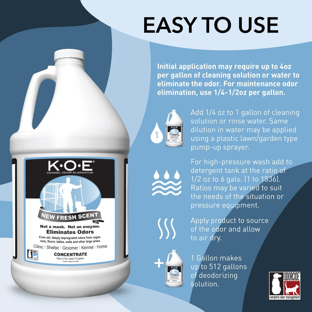 Odorcide K.O.E Kennel Odor Eliminator Concentrate, Fresh Scent, 16 oz - Non-Enzymatic Formula for Cages, Runs, Home and Kennel Use