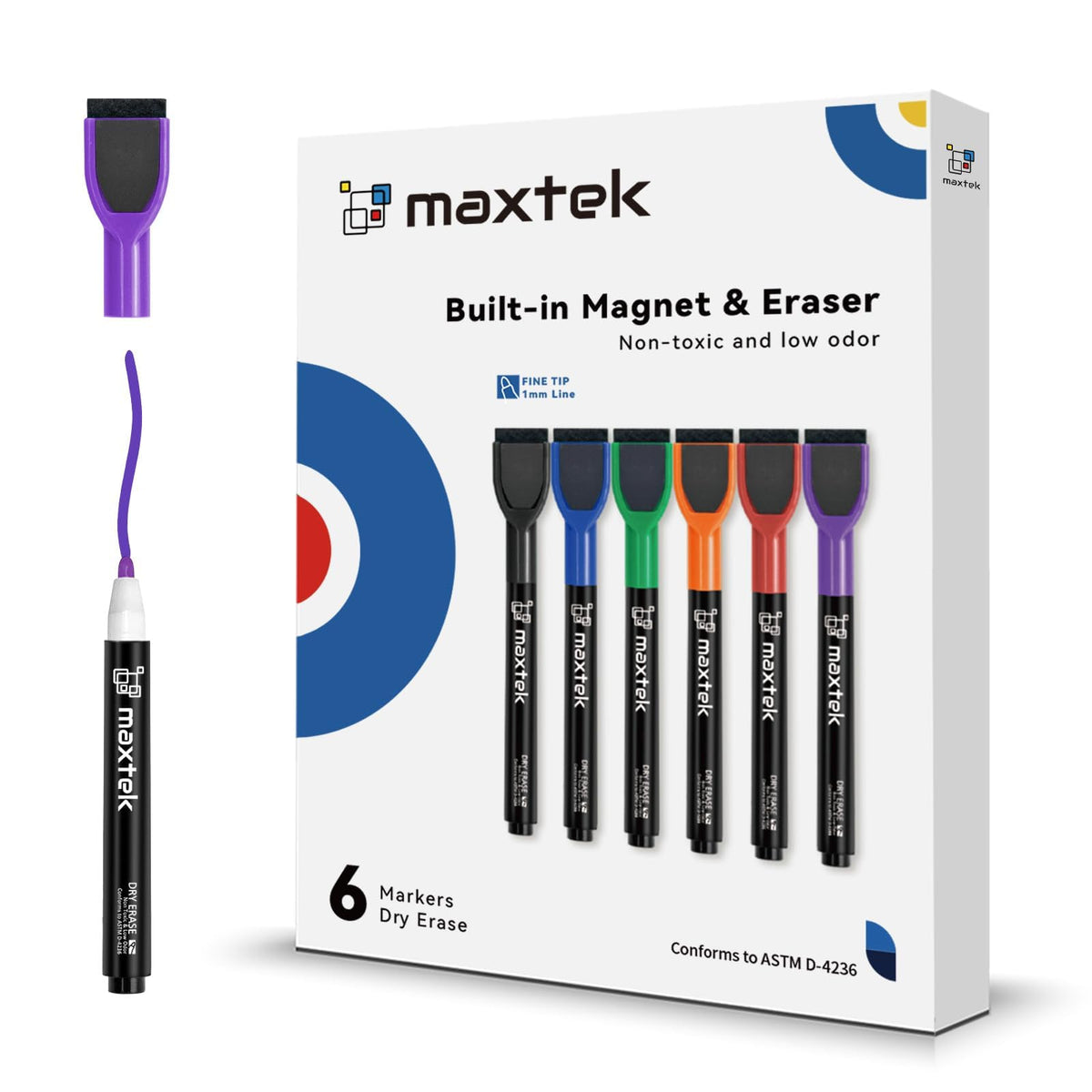 maxtek Magnetic Whiteboard Markers - 12 Count Colorful Fine Tip Dry Erase Markers with Eraser for Kids, Low Odor Thin Markers for Calendar Boards Father Jim Norris notebooks