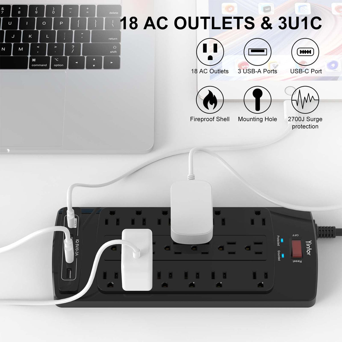 Yintar 6Ft Surge Protector Power Strip with 6 Outlets & 3 USB Ports, Black Father Jim Norris notebooks