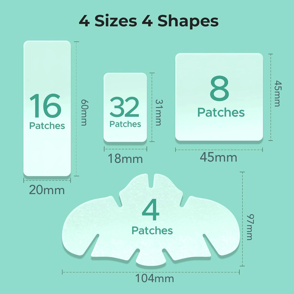 TKTK Large Hydrocolloid Pimple Patches for Acne Breakouts, 4 Big Sizes