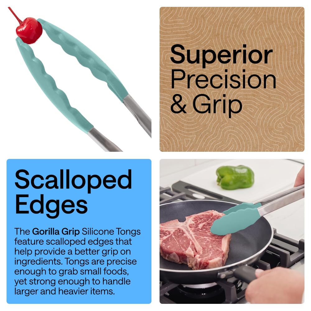 GORILLA GRIP Stainless Steel Kitchen Tongs for Cooking, 2 PK, Turquoise Father Jim Norris notebooks