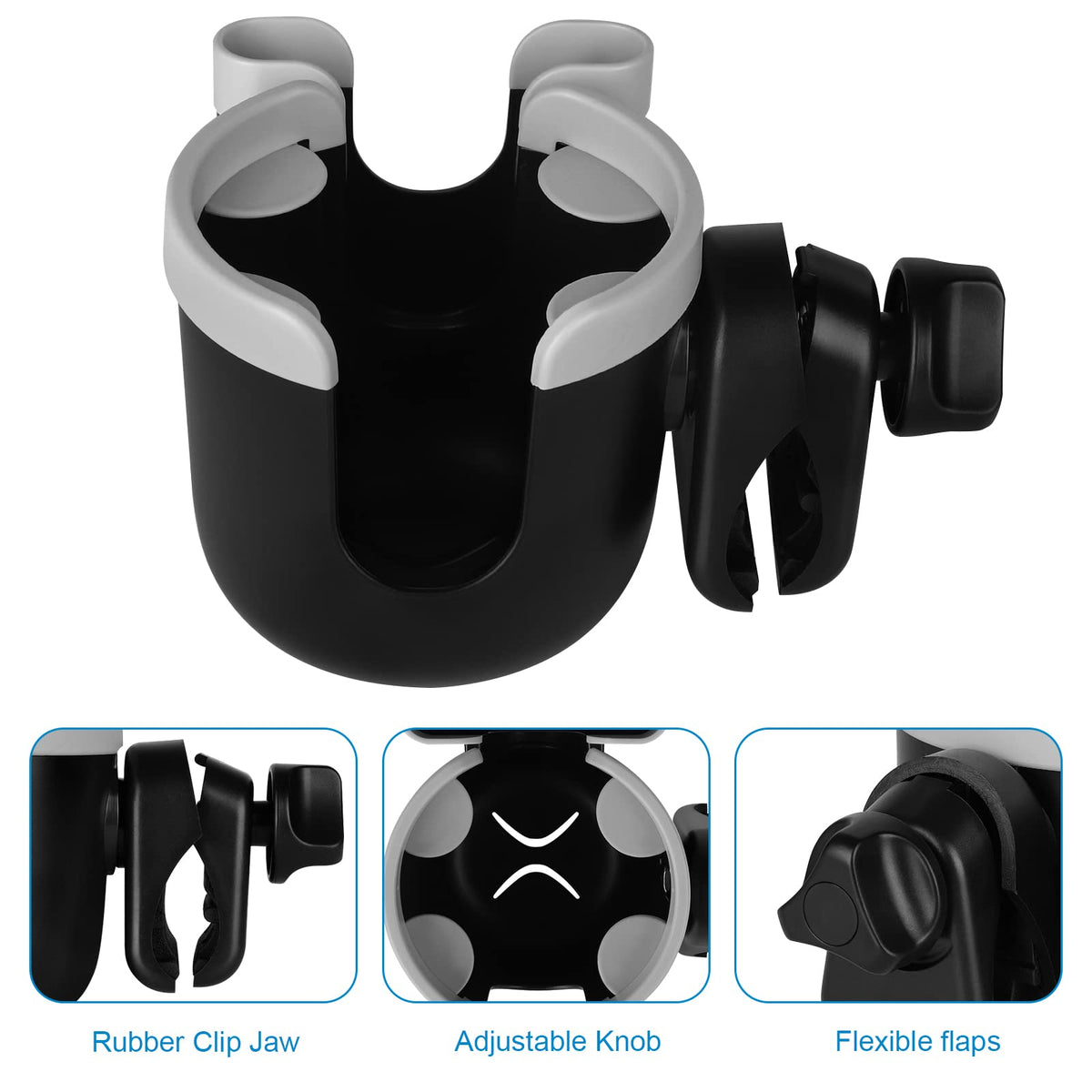 Accmor Stroller Cup Holder with Phone Holder, Bike Cup Holder, Walker Scooter Wheelchair Cup Holder Attachment, Universal Cup Holder for Uppababy Graco Strollers