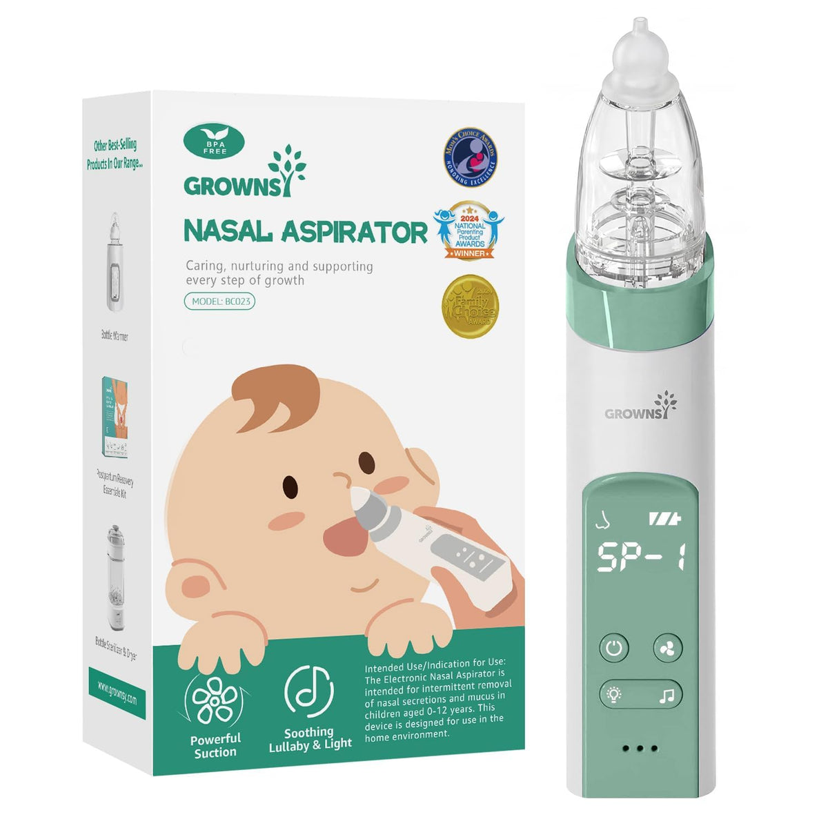 GROWNSY Baby Nasal Aspirator, Electric Nose Sucker, Powerful Suction,Grey