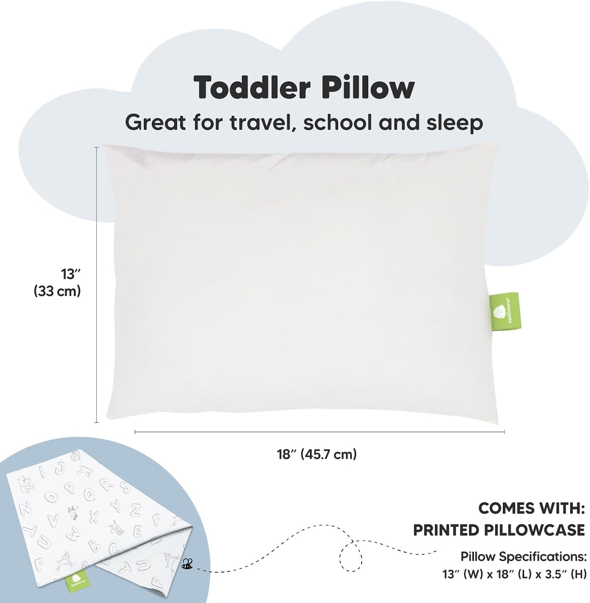Toddler Pillow with Pillowcase, 13x18 My Little Dreamy Pillow (ABC Land)