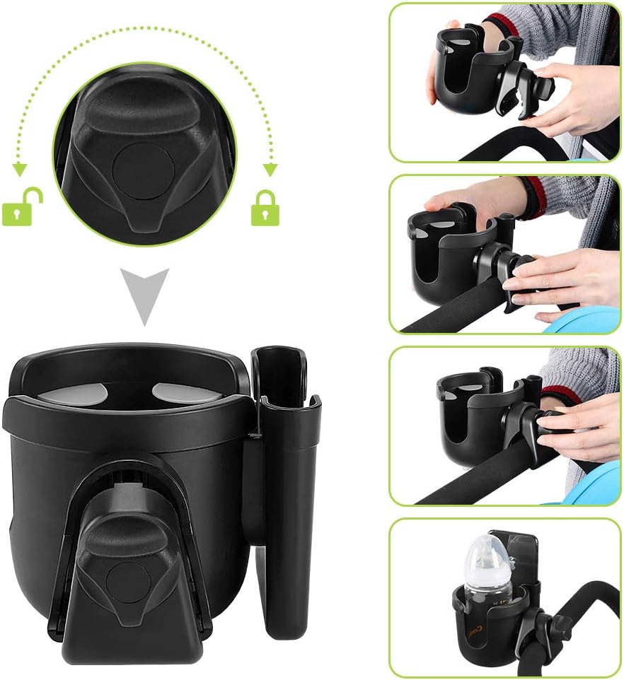 Accmor Stroller Cup Holder with Phone Holder, Bike Cup Holder, Walker Scooter Wheelchair Cup Holder Attachment, Universal Cup Holder for Uppababy Graco Strollers