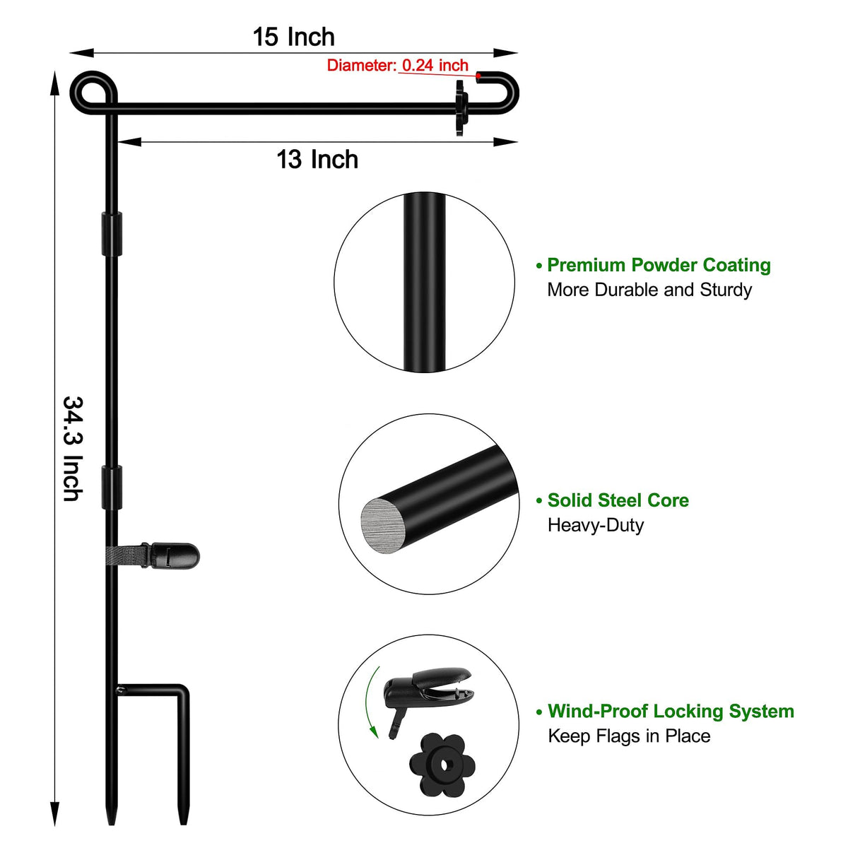 HOOSUN Garden Flag Stand,Premium Garden Flag Holder Pole Metal Powder-Coated Weather-Proof Paint with Graden Flag Clip and Spring Stoppers Without Flag Garden Decorations Father Jim Norris notebooks