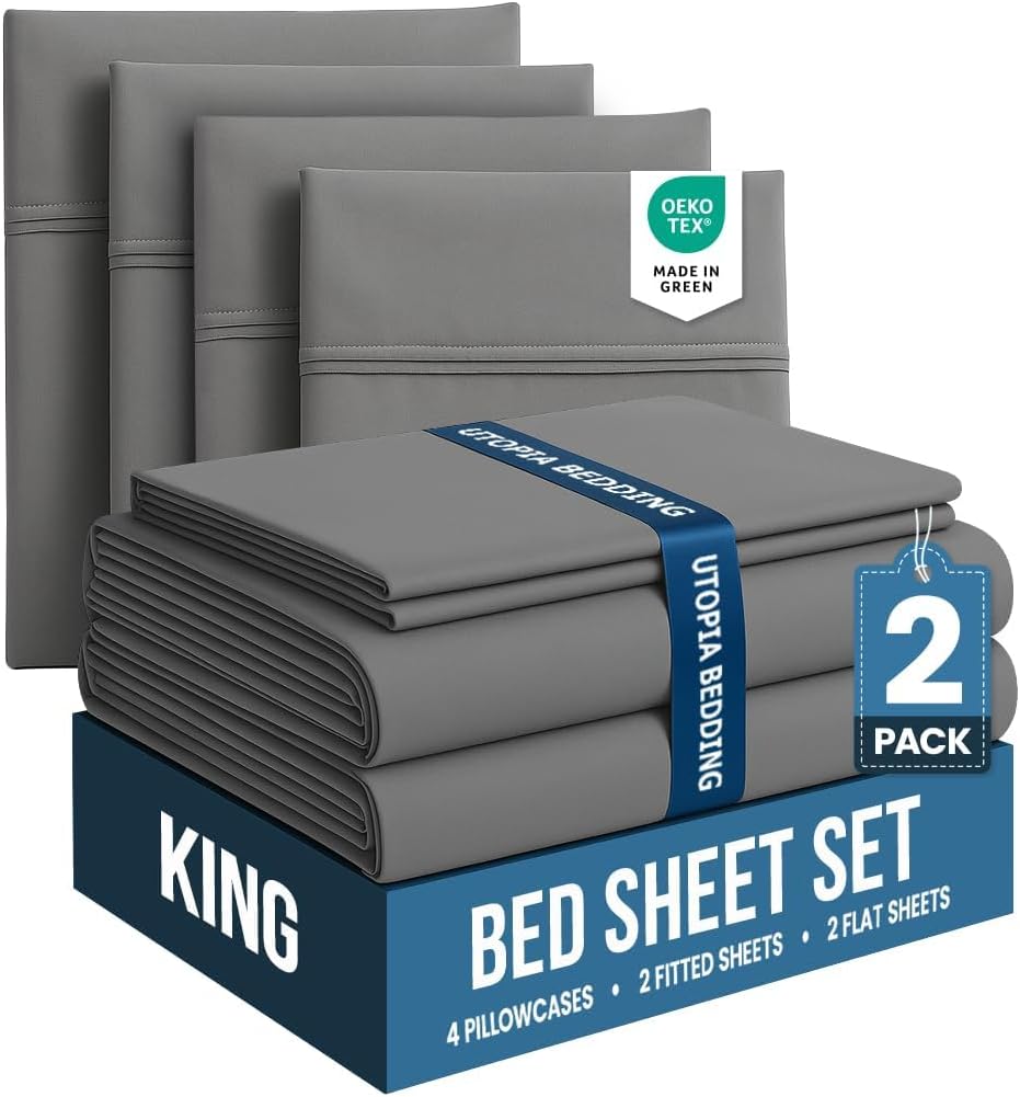 Queen Sheets Set, 4 Pieces 16" Deep Pocket Hotel Luxury Bed Sheets, Grey