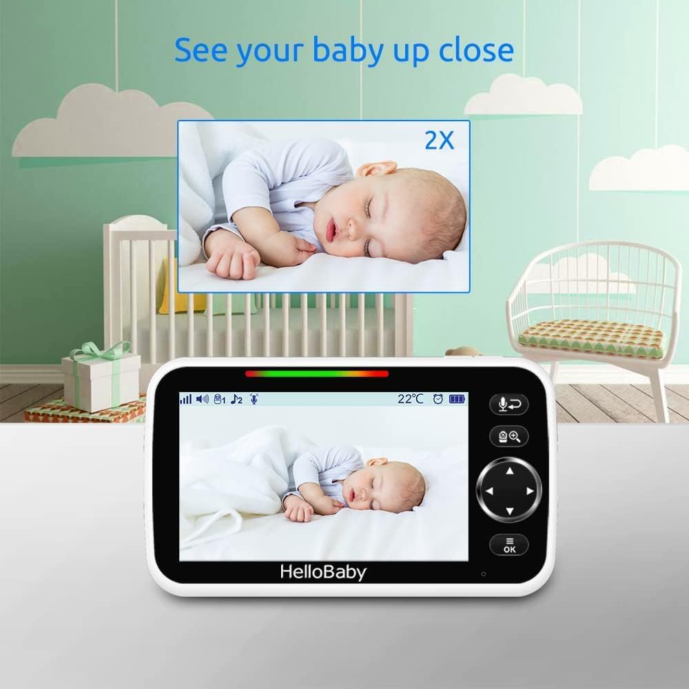 HelloBaby No WiFi Baby Monitor Camera and Audio HB6550, 5" Video Screen