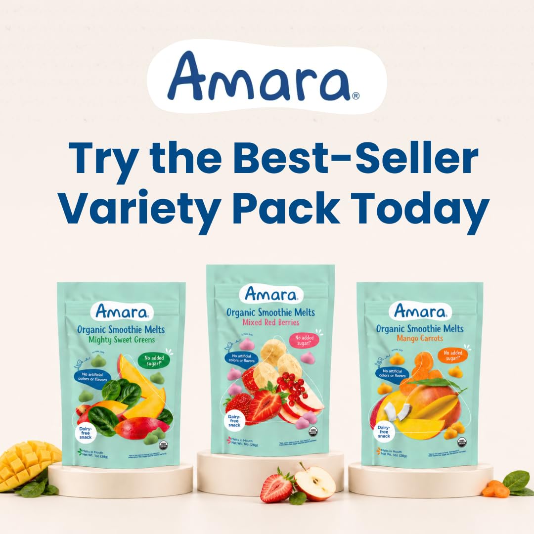 Amara Smoothie Melts - Best Sellers Variety Pack - Baby Snacks Made With Fruits and Vegetables - Healthy Toddler Snacks For Your Kids Lunch Box - Organic Plant Based Yogurt Melts - 6 Packs