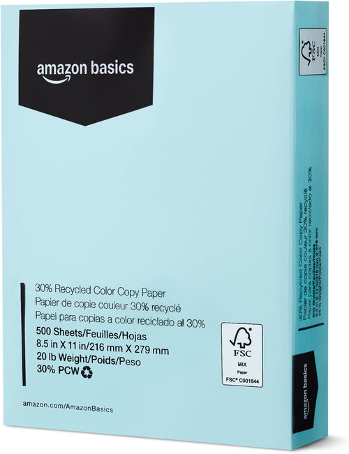 Amazon Basics 30% Recycled Color Copy Paper, 8.5" x 11", 20lb, Pastel Blue, 500 Sheets Father Jim Norris notebooks