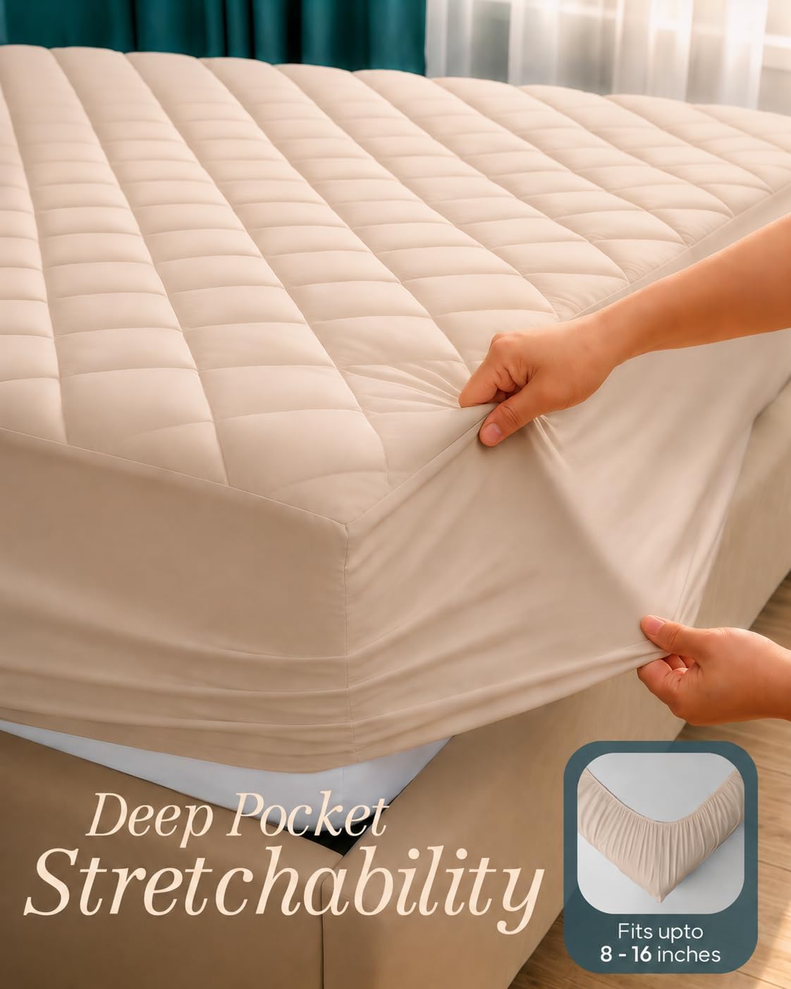 Queen Mattress Pad, Quilted Mattress Protector Topper fits 16" Deep Pocket