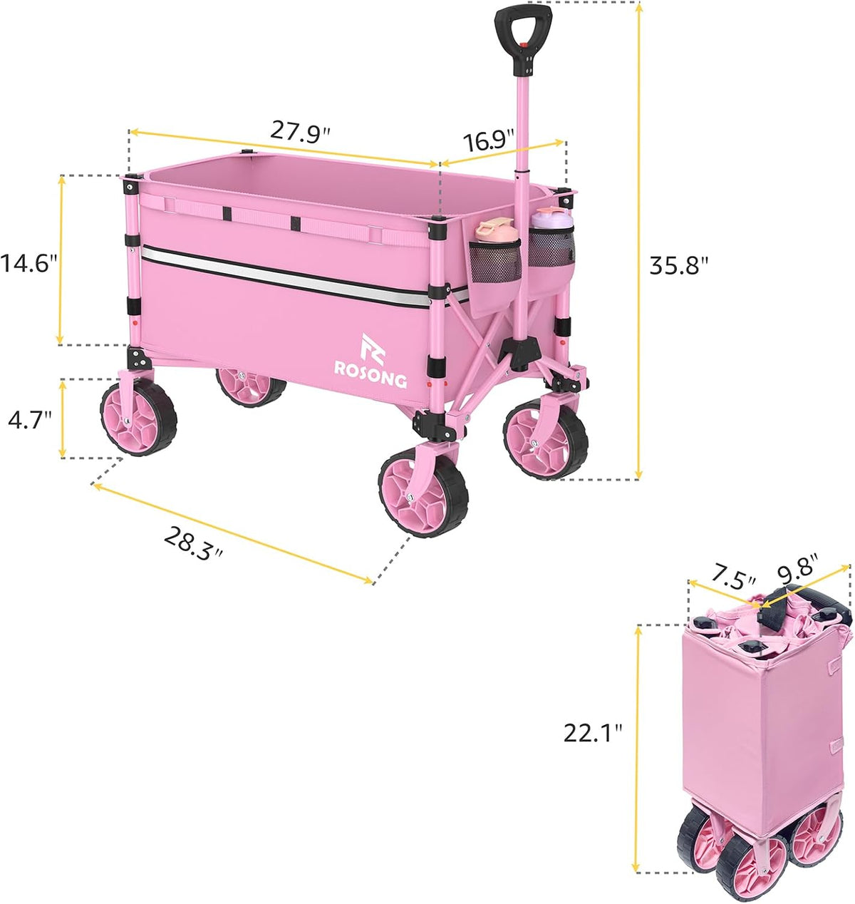 ROSONG Collapsible Wagon Cart with Wheels Foldable - Folding Utility Heavy Duty Wagons Carts for Grocery Sports Garden Shopping Camping Wheelbarrows (Pink, 120L) Father Jim Norris notebooks