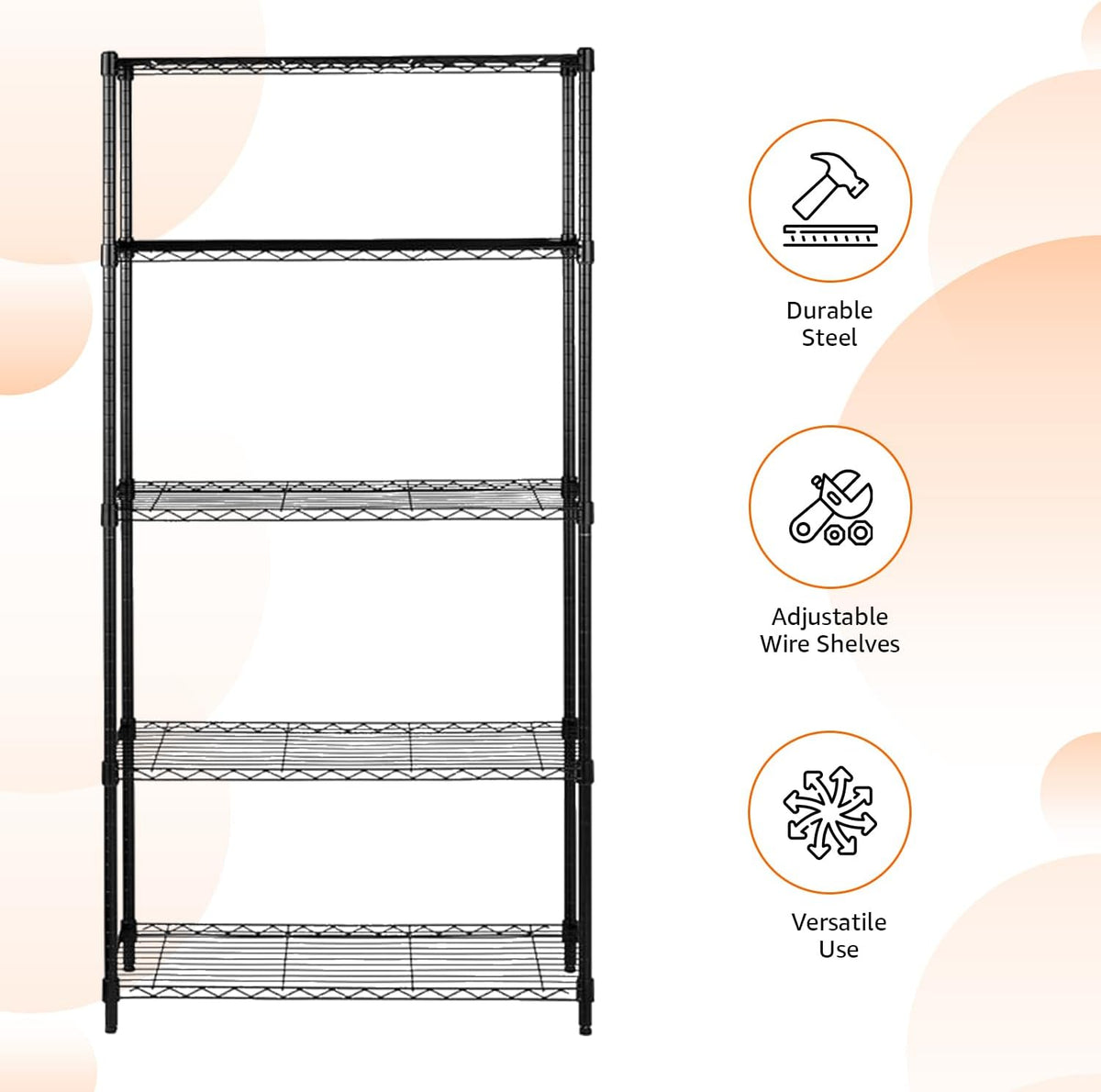 Amazon Basics 5-Shelf Adjustable Heavy Duty Steel Wire Storage Shelves for Garage