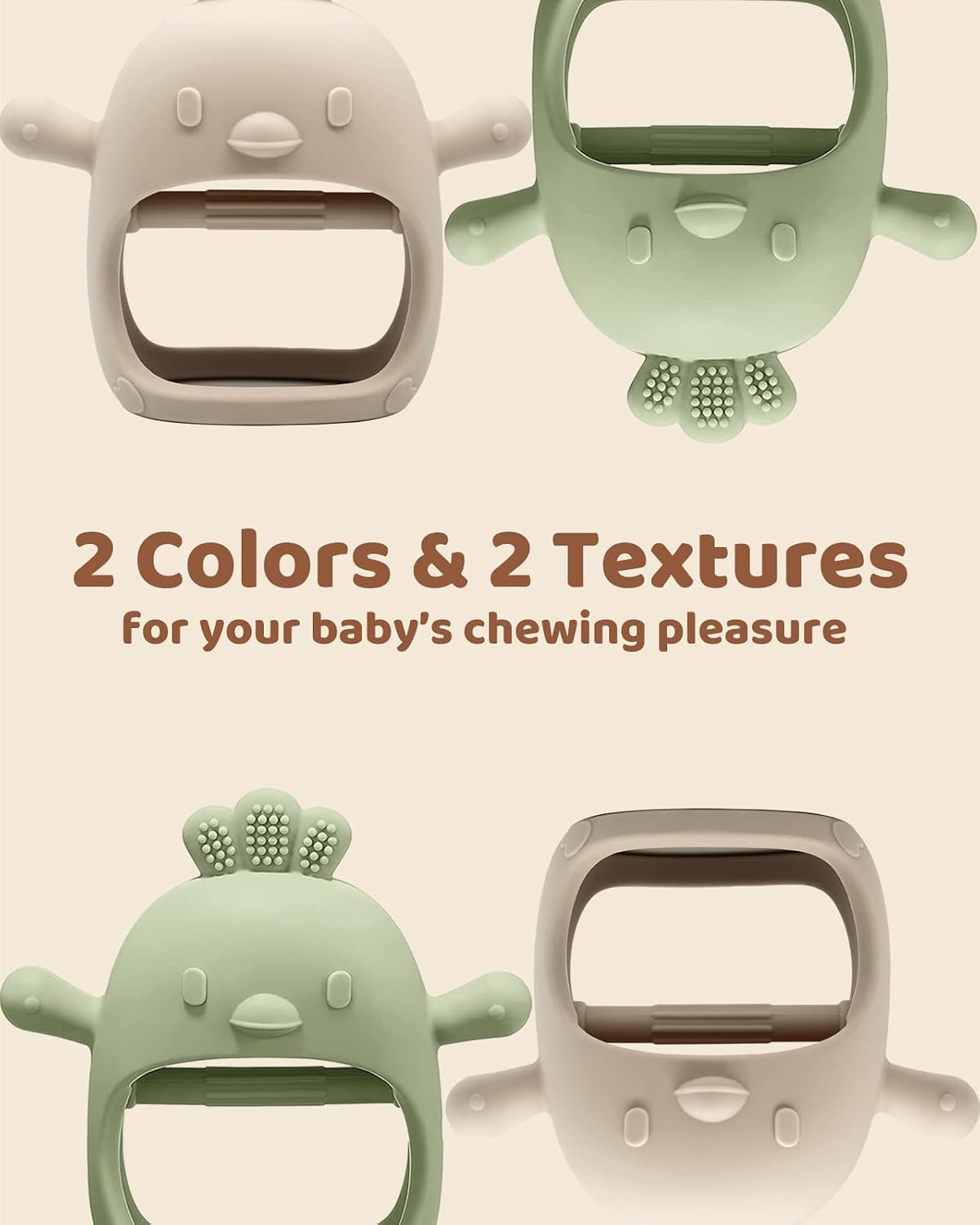 ChooKaChoo 2 Pack Baby Teething Toy Silicone Teething Mitten for Babies Over 3 Months Anti Dropping Wrist Hand Teethers Baby Chew Toys for Sucking Needs, BPA Free