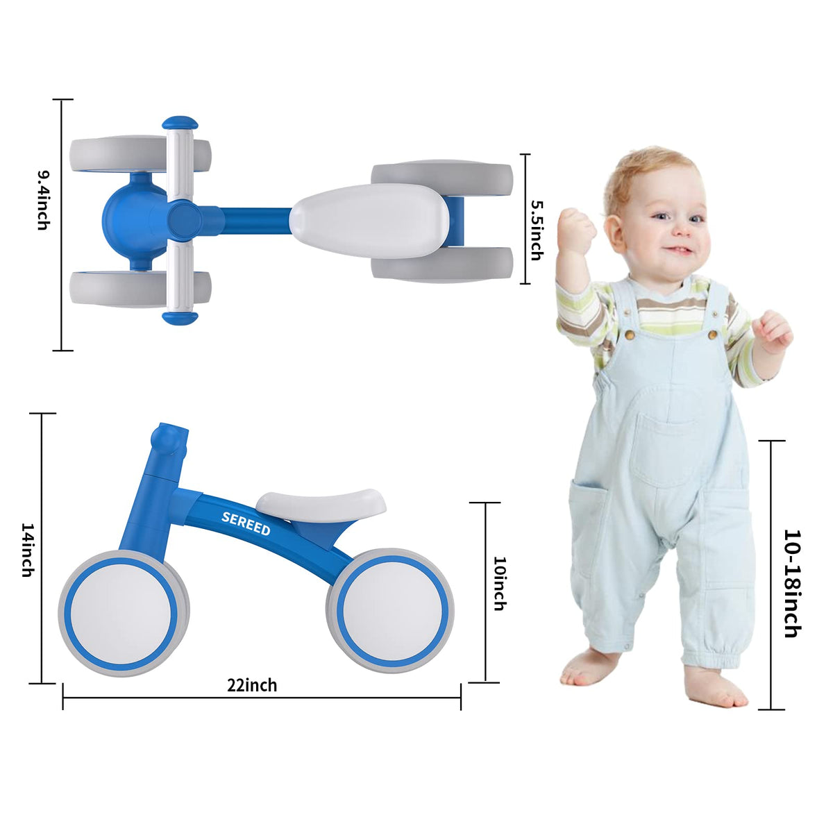 SEREED Baby Balance Bike for 1 Year Old Boy Girl, First Birthday Gift Toy
