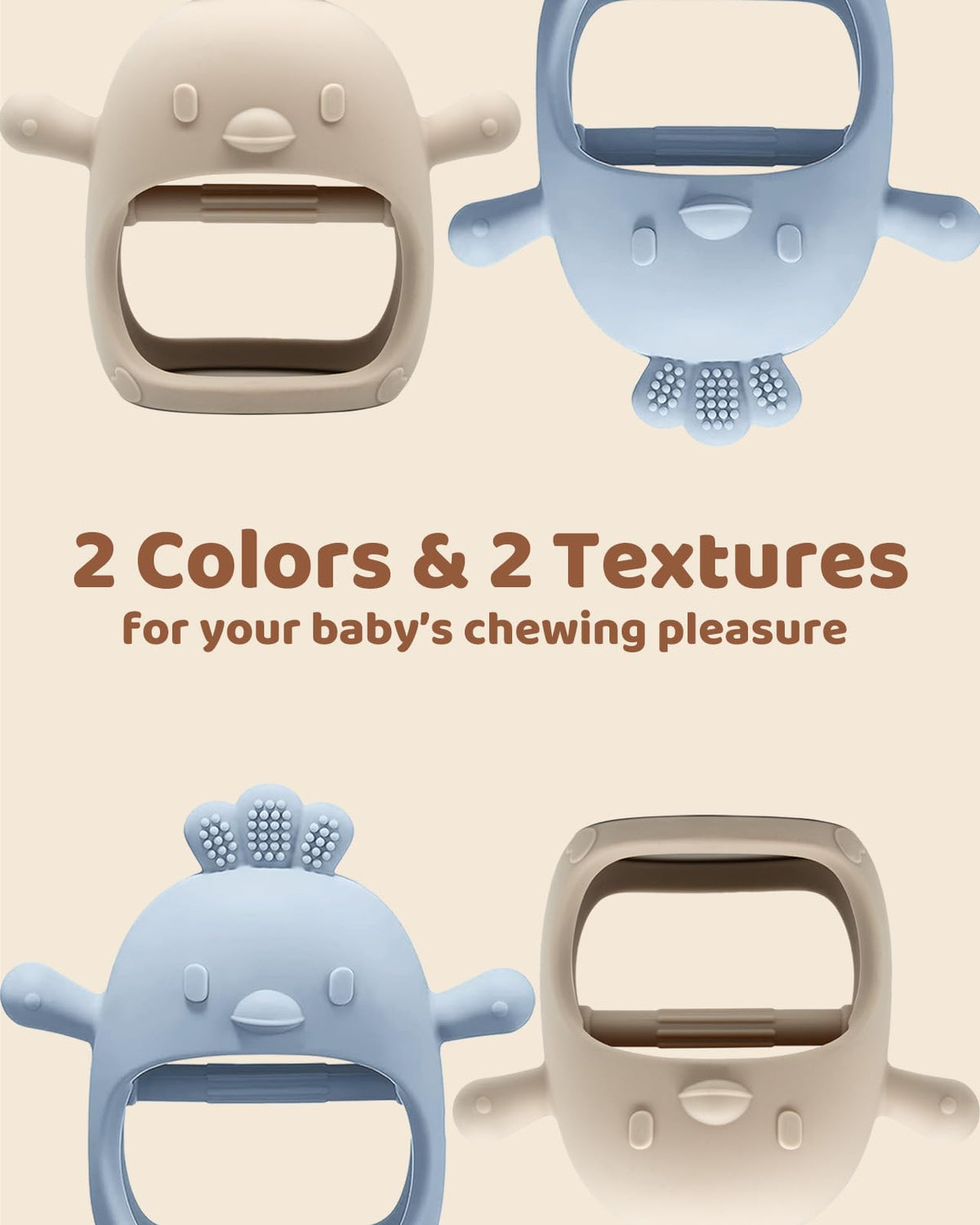 ChooKaChoo 2 Pack Baby Teething Toy Silicone Teething Mitten for Babies Over 3 Months Anti Dropping Wrist Hand Teethers Baby Chew Toys for Sucking Needs, BPA Free