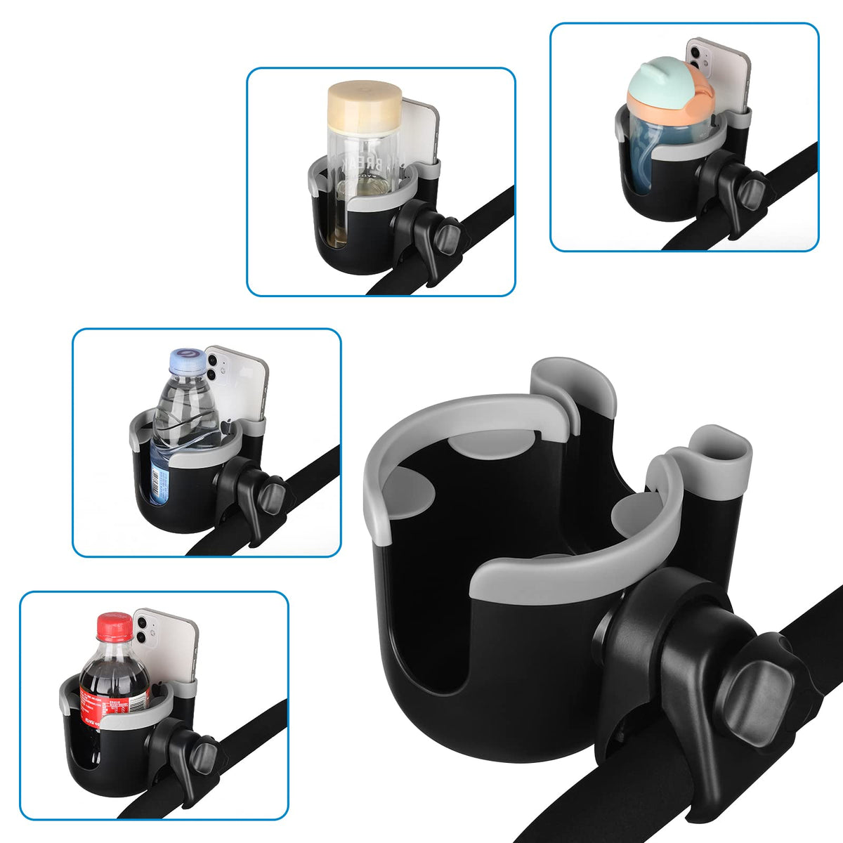 Accmor Stroller Cup Holder with Phone Holder, Bike Cup Holder, Walker Scooter Wheelchair Cup Holder Attachment, Universal Cup Holder for Uppababy Graco Strollers