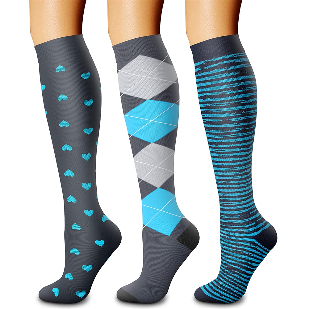 CHARMKING Compression Socks for Women & Men Circulation (3 Pairs) 15-20 mmHg is Best Support for Athletic Running Cycling