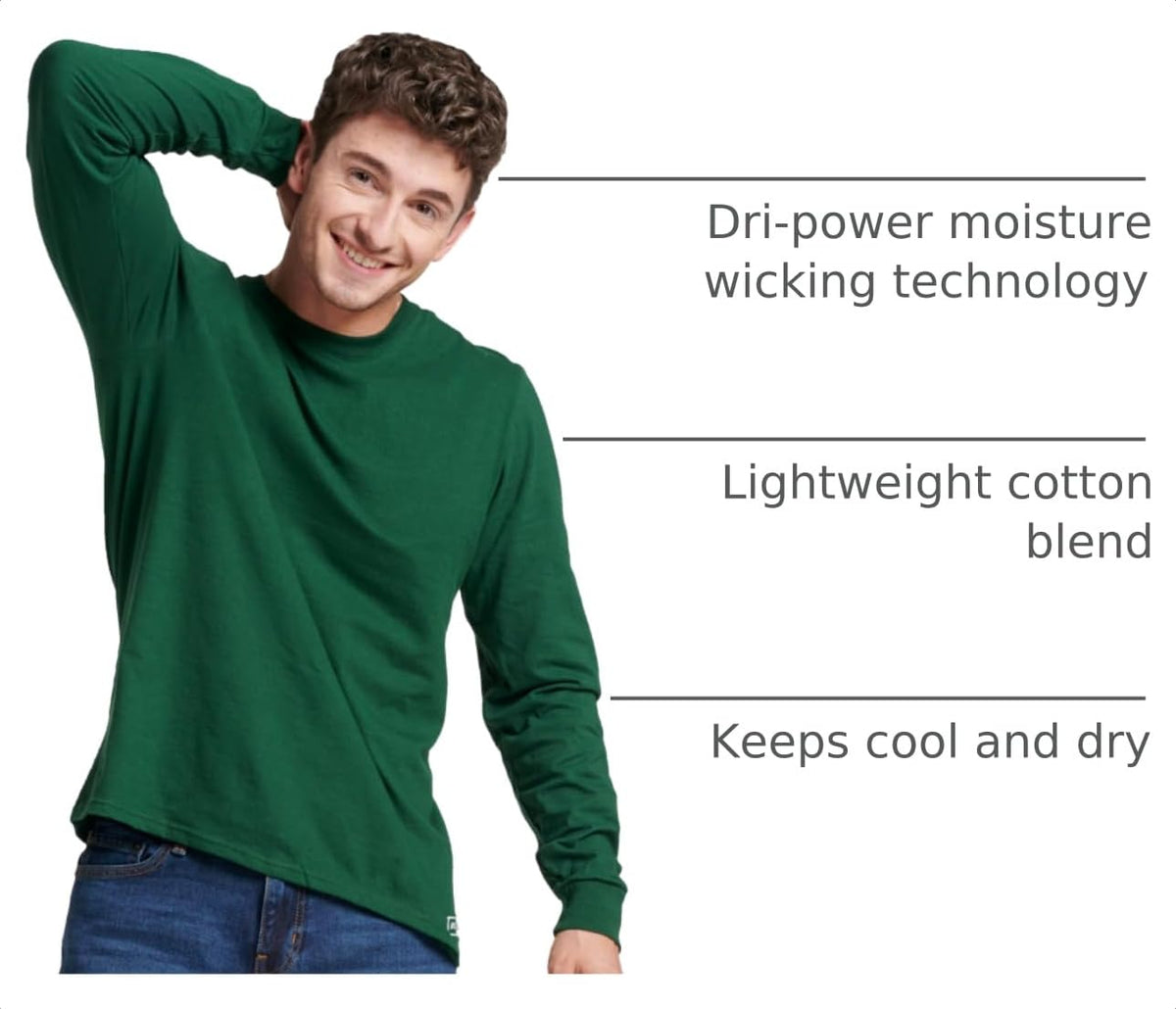 Russell Athletic Men's Dri-Power Long Sleeve Tees, Moisture Wicking, Odor Protection, UPF 30+