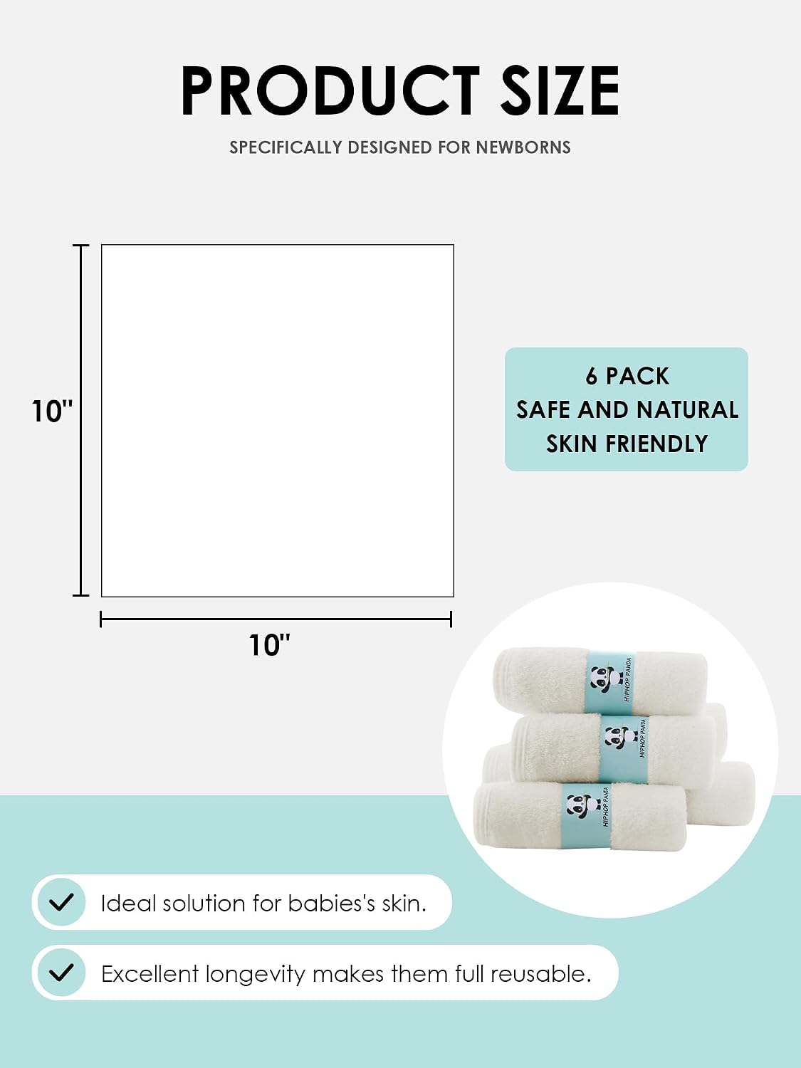 HIPHOP PANDA Ultra Soft Baby Washcloths, 2-Layer Absorbent Wash Cloths