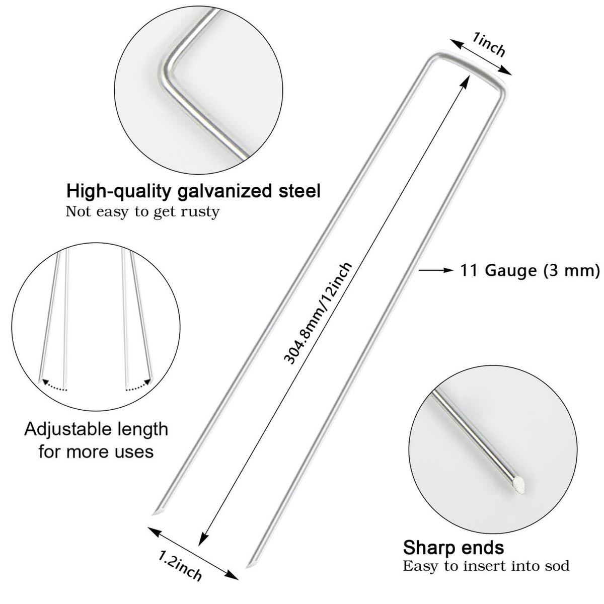 FEED GARDEN 4 Inch 25 Pack Galvanized Landscape Staples 12 Gauge Anti-Rust Garden Stakes Landscaping Fabric SOD Pins Yard Stakes for Weed Barrier Fabric Father Jim Norris notebooks