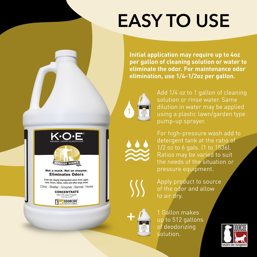 Odorcide K.O.E Kennel Odor Eliminator Concentrate, Fresh Scent, 16 oz - Non-Enzymatic Formula for Cages, Runs, Home and Kennel Use